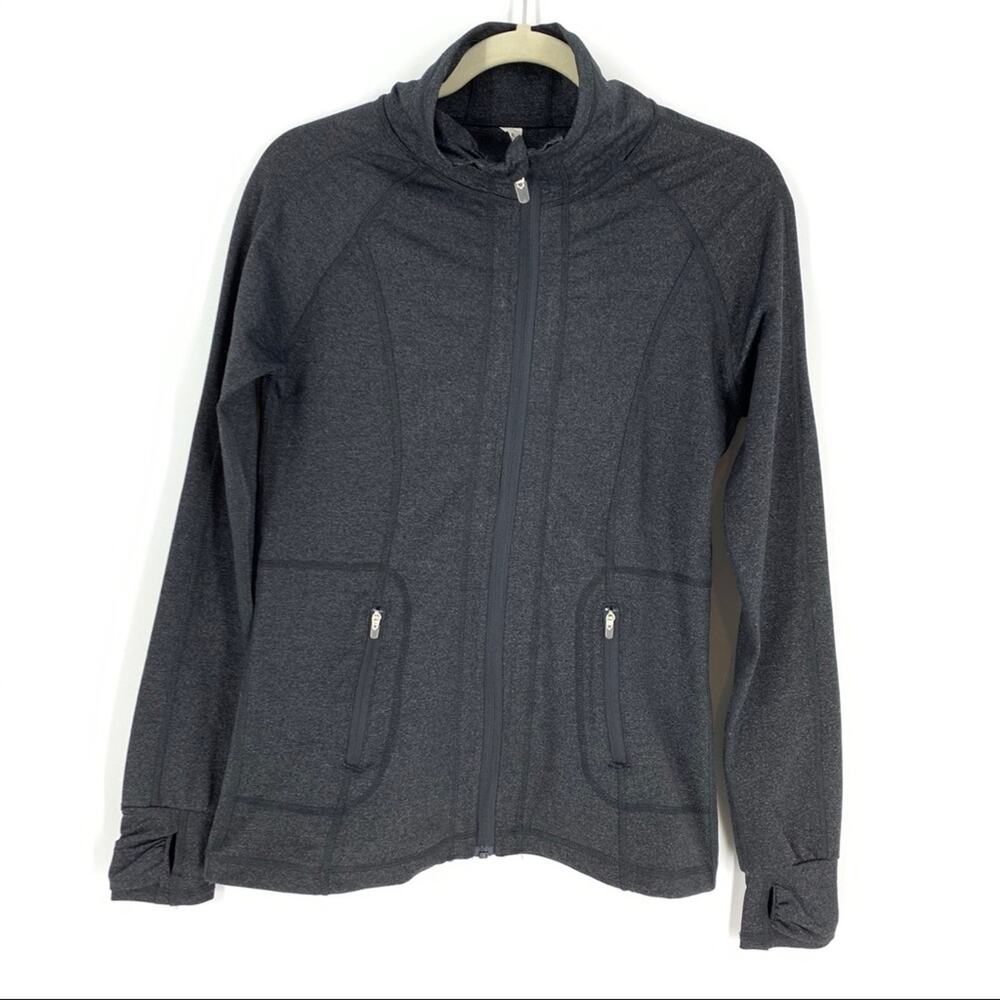 Earth Yoga Zip Up Sweater High Neck Gray Small